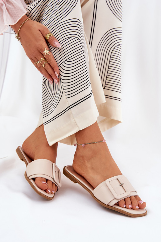 gleichschenklig Damenhausschuhe Eko Haut mit Schnallen Beige Bamma