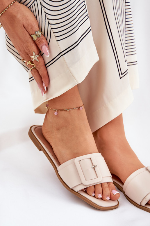 gleichschenklig Damenhausschuhe Eko Haut mit Schnallen Beige Bamma