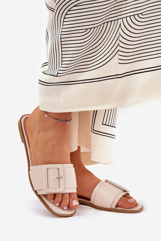 gleichschenklig Damenhausschuhe Eko Haut mit Schnallen Beige Bamma