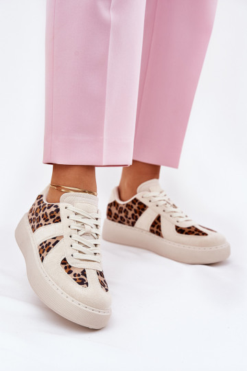 Sneaker-Modelle für Damen mit Mustern und Plattform in sandfarbener Įjungtativira 2