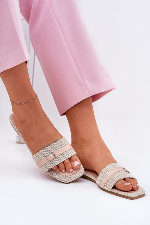 gleichschenklig Damenhausschuhe mit Riemen I mit Schnallen Beige Zilina