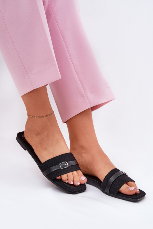 gleichschenklig Damenhausschuhe mit Riemen I mit Schnallen schZuarze Farbe Zilina