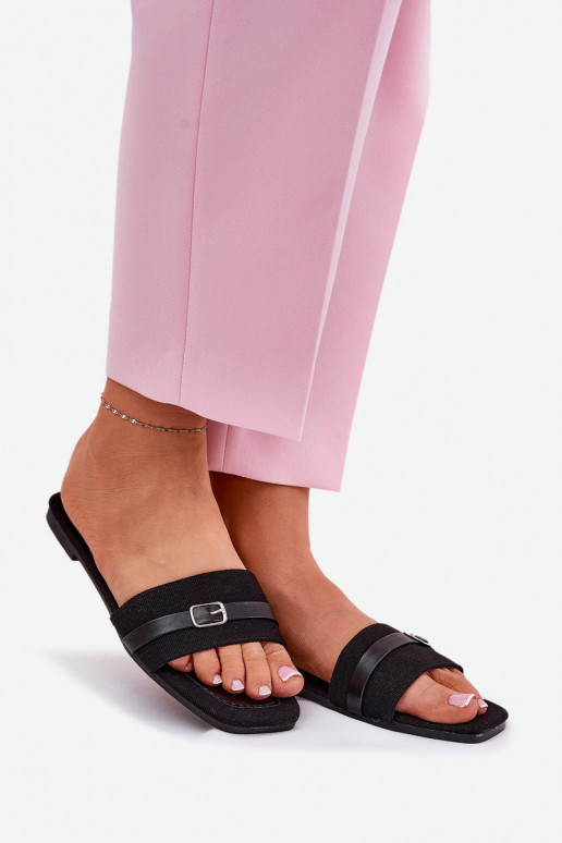 gleichschenklig Damenhausschuhe mit Riemen I mit Schnallen schZuarze Farbe Zilina