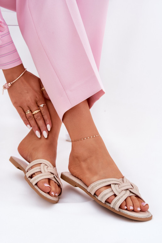 Hausschuhe FrauenZuohnung Z Przeplatającymi Się Paskami Beige Acimine