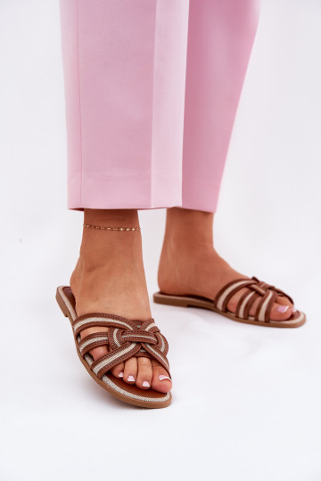 Hausschuhe FrauenZuohnung Z Przeplatającymi Się Paskami braune Farbe Acimine