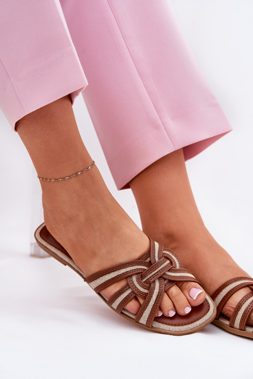 Hausschuhe FrauenZuohnung Z Przeplatającymi Się Paskami braune Farbe Acimine