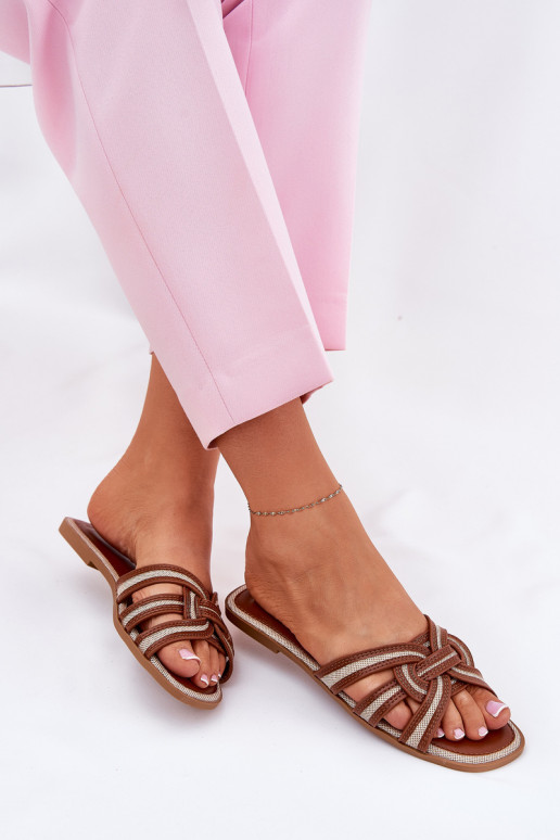 Hausschuhe FrauenZuohnung Z Przeplatającymi Się Paskami braune Farbe Acimine