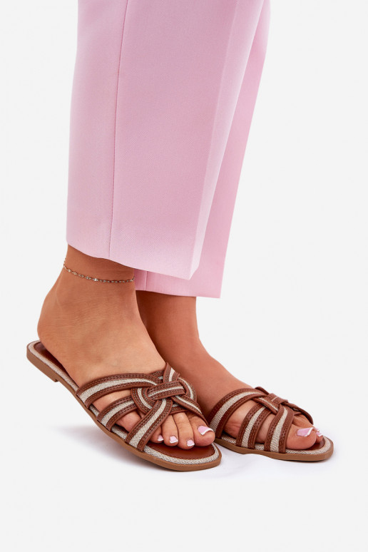 Hausschuhe FrauenZuohnung Z Przeplatającymi Się Paskami braune Farbe Acimine