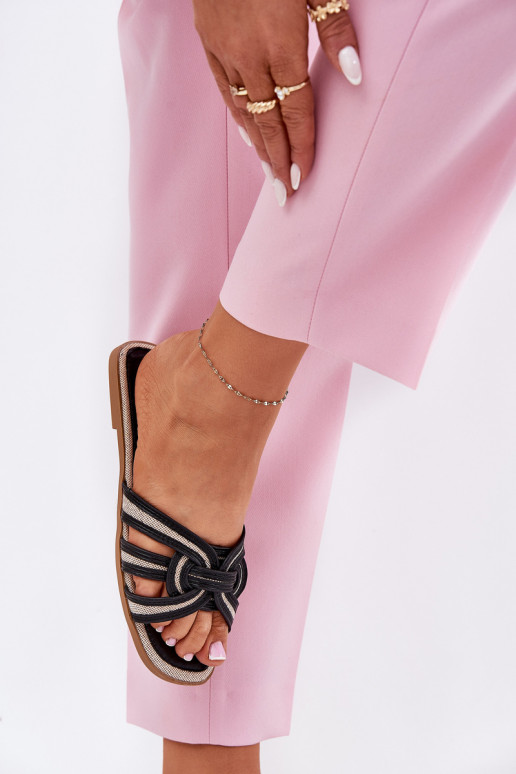 Hausschuhe FrauenZuohnung Z Przeplatającymi Się Paskami schZuarze Farbe Acimine