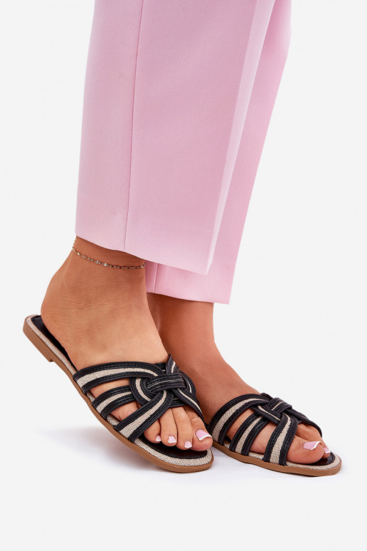 Hausschuhe FrauenZuohnung Z Przeplatającymi Się Paskami schZuarze Farbe Acimine