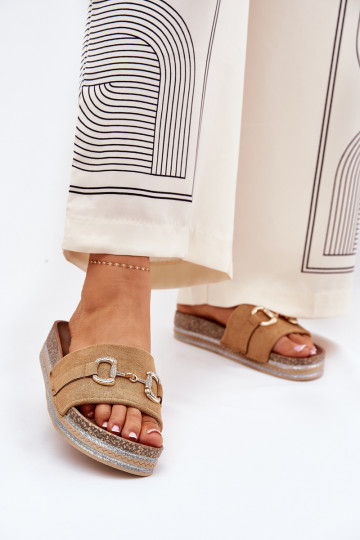 Damenhausschuhe mit einer Plattform mit goldenen Details Und Glitzer braune Farbe Morisela