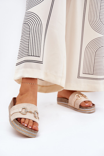 Damenhausschuhe mit einer Plattform mit goldenen Details Und Glitzer Beige Morisela 2