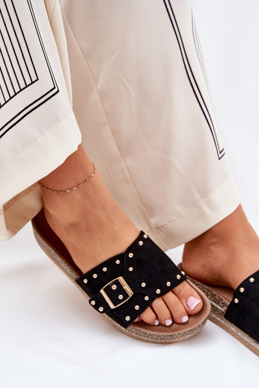 Damenhausschuhe mit einer Plattform mit Schnallen Und Stollen schZuarze Farbe Nusithia