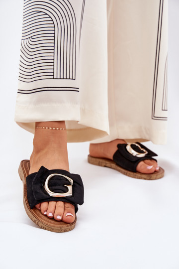 gleichschenklig Damenhausschuhe Mit Dekorationen Detalem schZuarze Farbe Nellodra