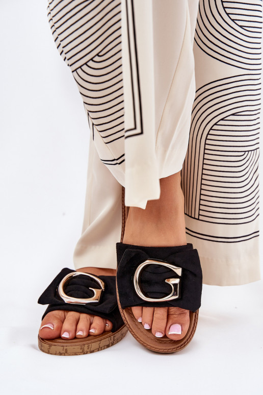 gleichschenklig Damenhausschuhe Mit Dekorationen Detalem schZuarze Farbe Nellodra