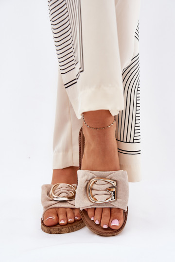 gleichschenklig Damenhausschuhe Mit Dekorationen Detalem Beige Nellodra