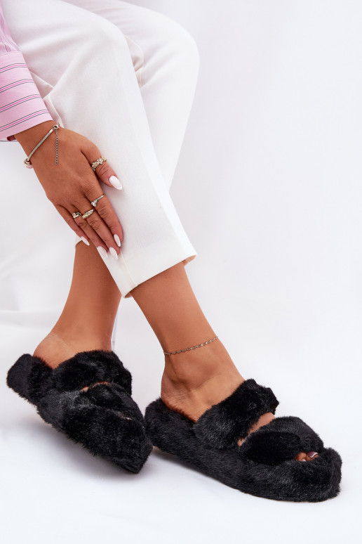 mit Pelzmantel Hausschuhe Feminin mit einer Plattform schZuarze Farbe Talfedi