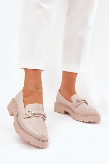 Mokassins für Damen Dekoriert Cyrkoniami Beige Patina