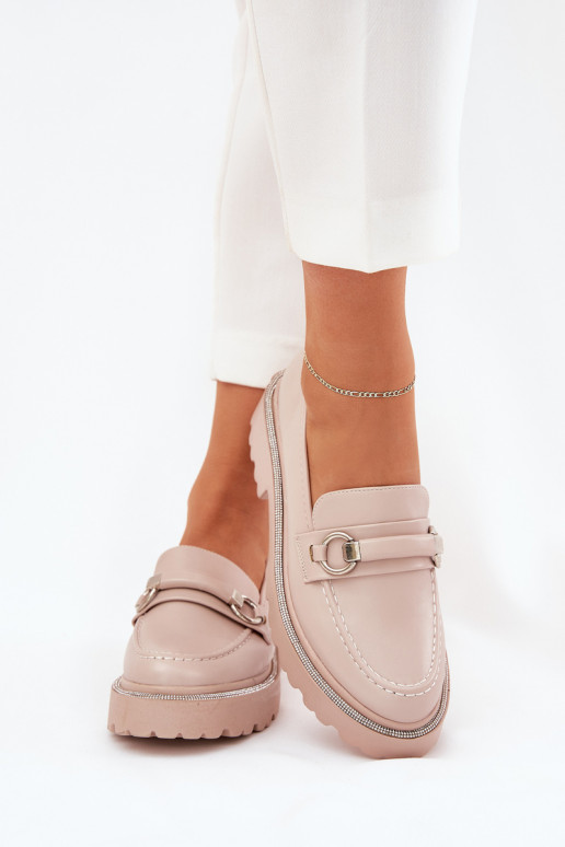 Mokassins für Damen Dekoriert Cyrkoniami Beige Patina Mokassins für Damen Dekoriert Cyrkoniami Beige Patina