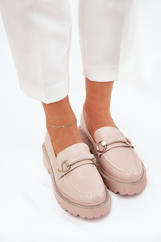 Mokassins für Damen Dekoriert Cyrkoniami Beige Patina Mokassins für Damen Dekoriert Cyrkoniami Beige Patina