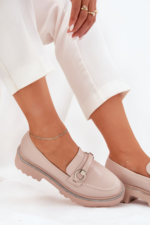 Mokassins für Damen Dekoriert Cyrkoniami Beige Patina Mokassins für Damen Dekoriert Cyrkoniami Beige Patina