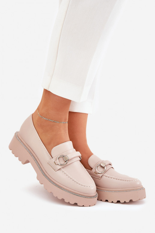 Mokassins für Damen Dekoriert Cyrkoniami Beige Patina Mokassins für Damen Dekoriert Cyrkoniami Beige Patina