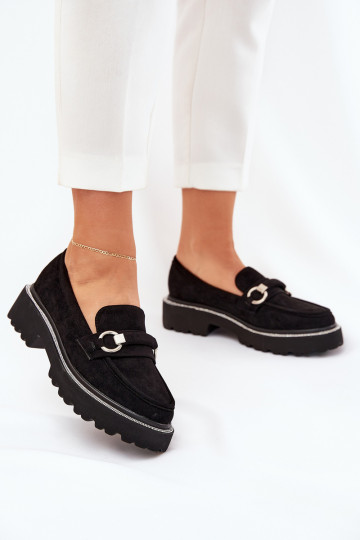 Mokassins für Damen Dekoriert Cyrkoniami schZuarze Farbe Patina 2