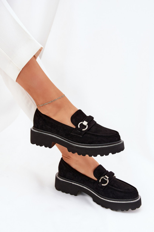 Mokassins für Damen Dekoriert Cyrkoniami schZuarze Farbe Patina