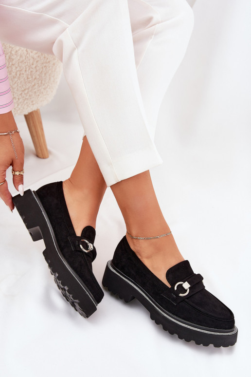 Mokassins für Damen Dekoriert Cyrkoniami schZuarze Farbe Patina