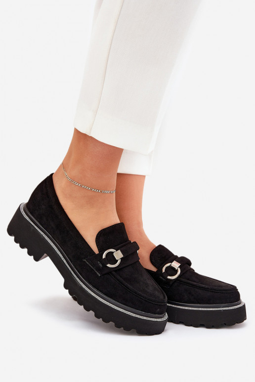 Mokassins für Damen Dekoriert Cyrkoniami schZuarze Farbe Patina