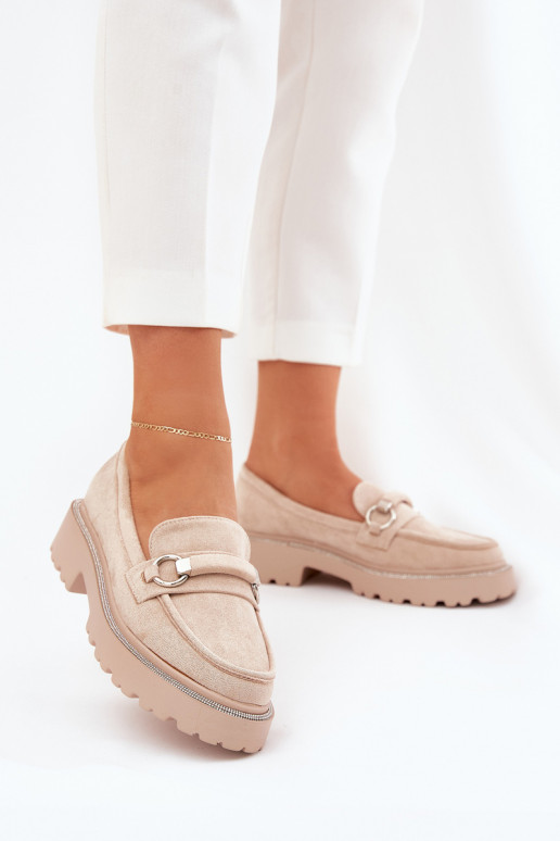 Mokassins für Damen Dekoriert Cyrkoniami Beige Patina Mokassins für Damen Dekoriert Cyrkoniami Beige Patina