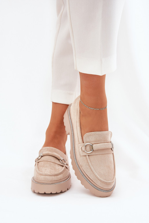 Mokassins für Damen Dekoriert Cyrkoniami Beige Patina Mokassins für Damen Dekoriert Cyrkoniami Beige Patina
