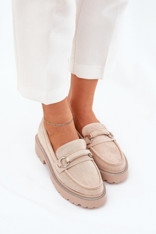 Mokassins für Damen Dekoriert Cyrkoniami Beige Patina Mokassins für Damen Dekoriert Cyrkoniami Beige Patina
