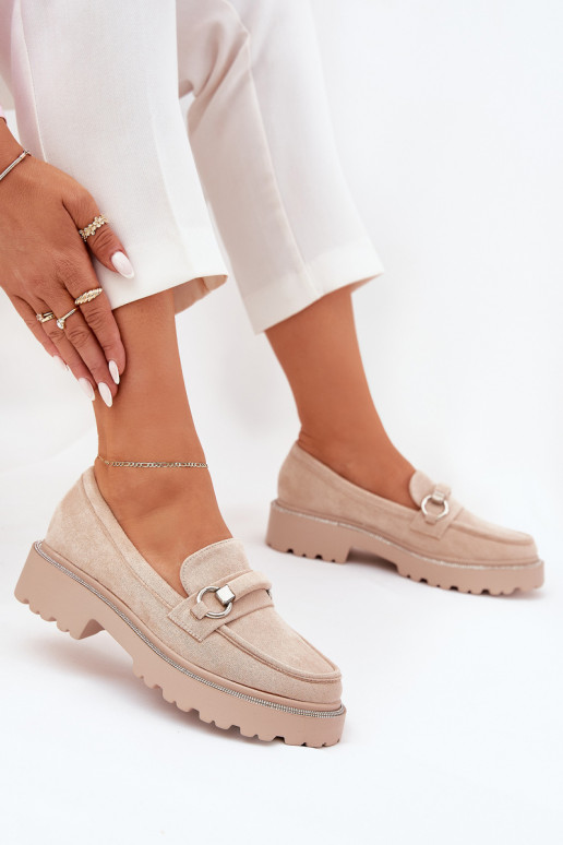 Mokassins für Damen Dekoriert Cyrkoniami Beige Patina Mokassins für Damen Dekoriert Cyrkoniami Beige Patina
