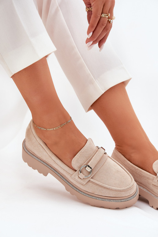 Mokassins für Damen Dekoriert Cyrkoniami Beige Patina Mokassins für Damen Dekoriert Cyrkoniami Beige Patina