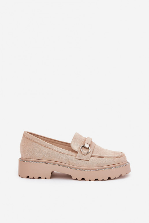 Mokassins für Damen Dekoriert Cyrkoniami Beige Patina Mokassins für Damen Dekoriert Cyrkoniami Beige Patina