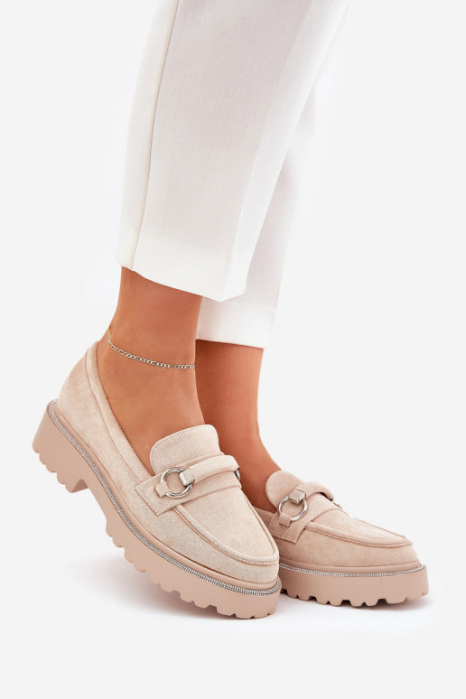 Mokassins für Damen Dekoriert Cyrkoniami Beige Patina Mokassins für Damen Dekoriert Cyrkoniami Beige Patina