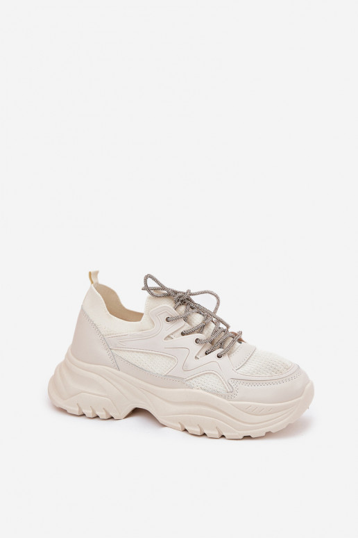Sneakers Stilvollllschuhe Feminin mit einer Plattform Ozdobnym Schnürungm Beige Evalianne Sneakers Stilvollllschuhe Feminin mit einer Plattform Ozdobnym Schnürungm Beige Evalianne