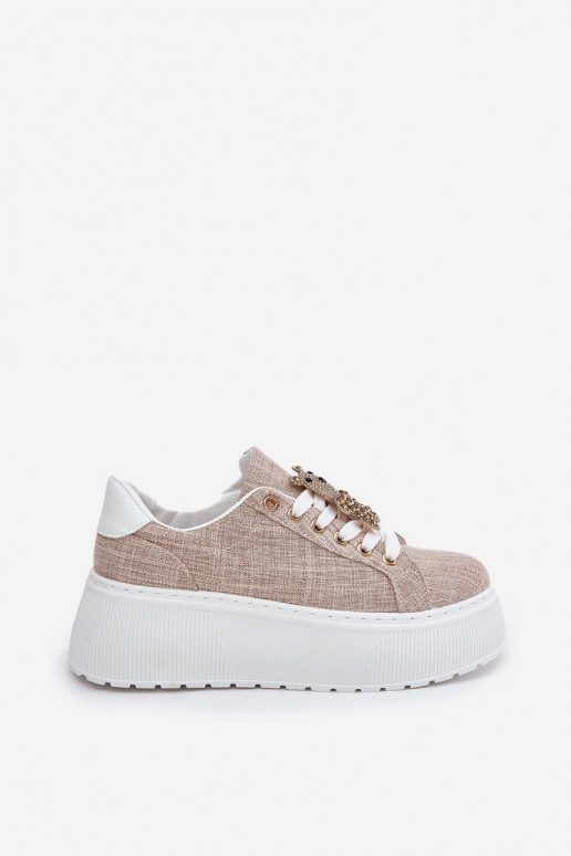 Sneakers Stilvollllschuhe mit einer Plattform Z Przypinką Teddybären S.Barski BF51-014 Beige Sneakers Stilvollllschuhe mit einer Plattform Z Przypinką Teddybären S.Barski BF51-014 Beige
