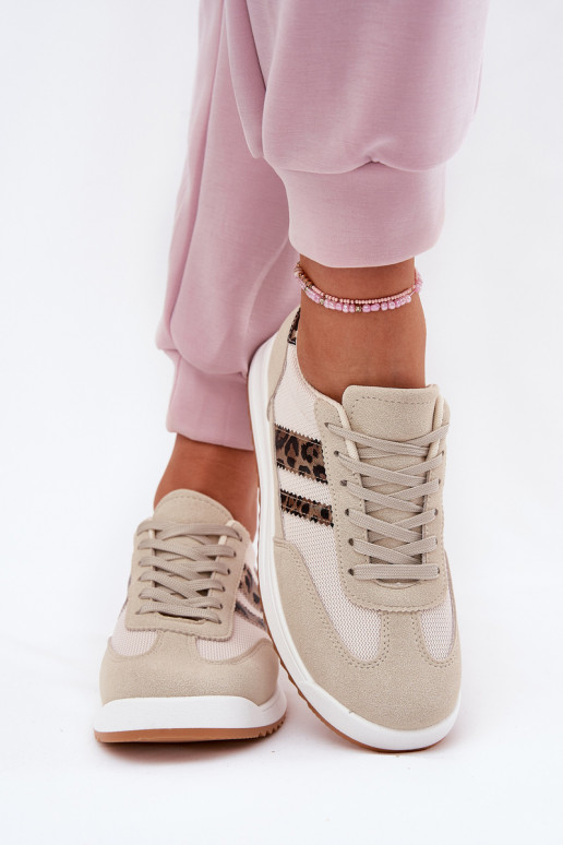 Sneakers Stilvollllschuhe Feminin Z aus Öko-INildlederu mit Leopardenfellmuster Beige Es mussrinils