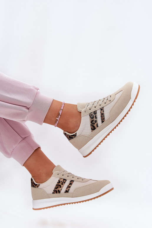 Sneakers Stilvollllschuhe Feminin Z aus Öko-INildlederu mit Leopardenfellmuster Beige Es mussrinils