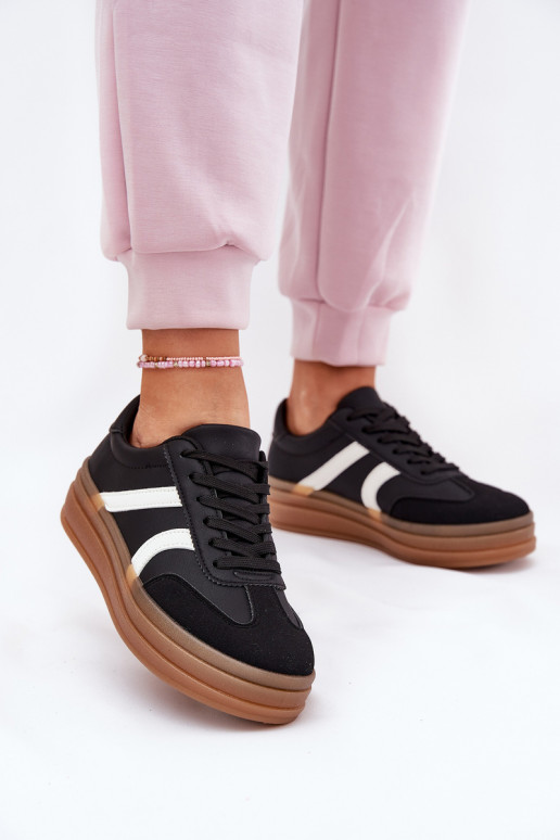 Sneakers Stilvollllschuhe Feminin mit einer Plattform schZuarze Farbe Tolianna