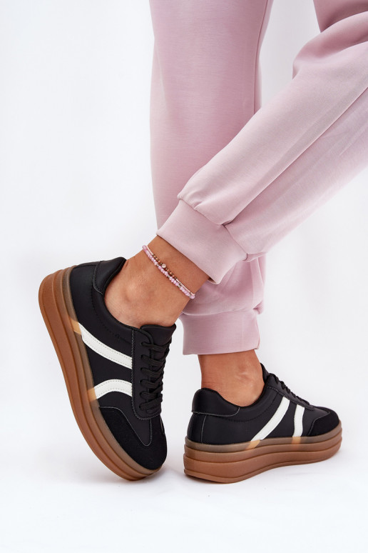 Sneakers Stilvollllschuhe Feminin mit einer Plattform schZuarze Farbe Tolianna