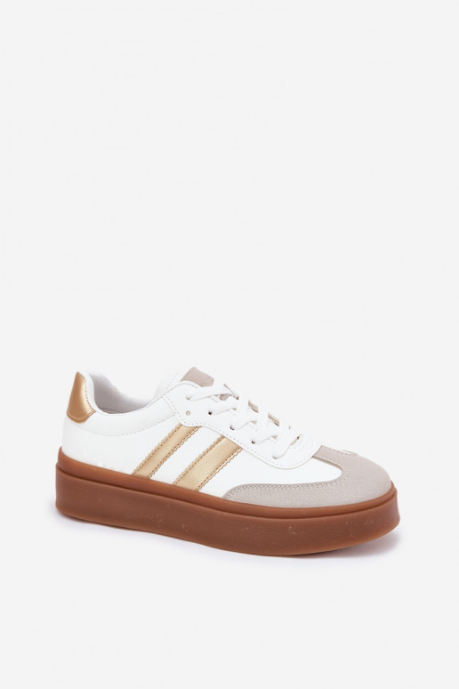 Sneakers Stilvollllschuhe Feminin mit einer Plattform aus Öko-Leder INeiß-goldene Farbe Elaraven Sneakers Stilvollllschuhe Feminin mit einer Plattform aus Öko-Leder INeiß-goldene Farbe Elaraven