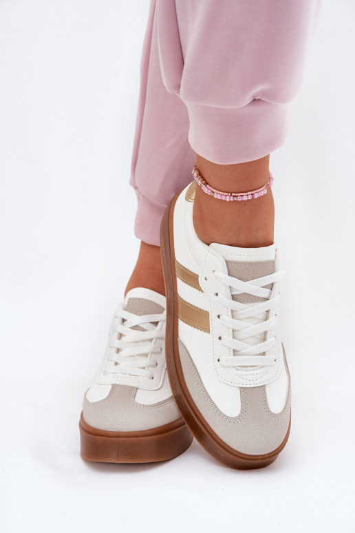 Sneakers Stilvollllschuhe Feminin mit einer Plattform aus Öko-Leder INeiß-goldene Farbe Elaraven Sneakers Stilvollllschuhe Feminin mit einer Plattform aus Öko-Leder INeiß-goldene Farbe Elaraven