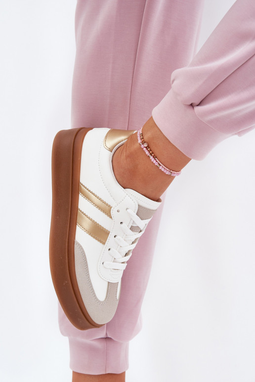 Sneakers Stilvollllschuhe Feminin mit einer Plattform aus Öko-Leder INeiß-goldene Farbe Elaraven Sneakers Stilvollllschuhe Feminin mit einer Plattform aus Öko-Leder INeiß-goldene Farbe Elaraven