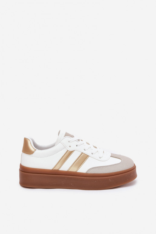 Sneakers Stilvollllschuhe Feminin mit einer Plattform aus Öko-Leder INeiß-goldene Farbe Elaraven Sneakers Stilvollllschuhe Feminin mit einer Plattform aus Öko-Leder INeiß-goldene Farbe Elaraven