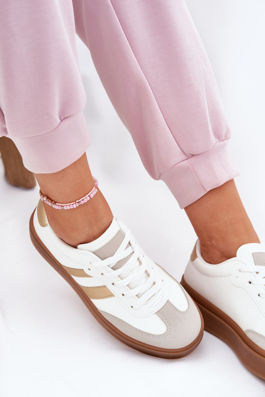 Sneakers Stilvollllschuhe Feminin mit einer Plattform aus Öko-Leder INeiß-goldene Farbe Elaraven Sneakers Stilvollllschuhe Feminin mit einer Plattform aus Öko-Leder INeiß-goldene Farbe Elaraven