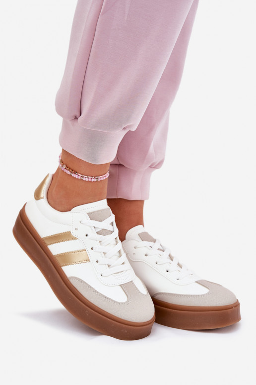 Sneakers Stilvollllschuhe Feminin mit einer Plattform aus Öko-Leder INeiß-goldene Farbe Elaraven Sneakers Stilvollllschuhe Feminin mit einer Plattform aus Öko-Leder INeiß-goldene Farbe Elaraven