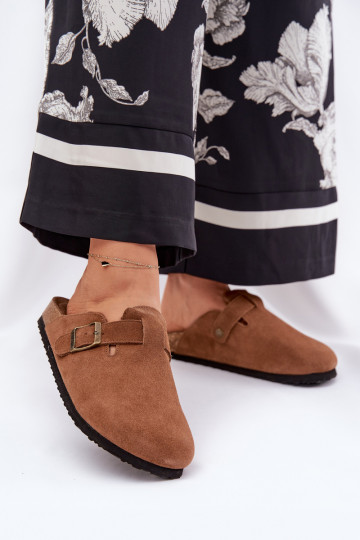 Damen braune Wildleder-Pantoletten mit Schnallen Big Star RR274A387 2